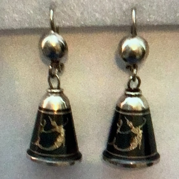 Vintage 925 Black Piercing Dangle Earrings - Picture 2 of 6